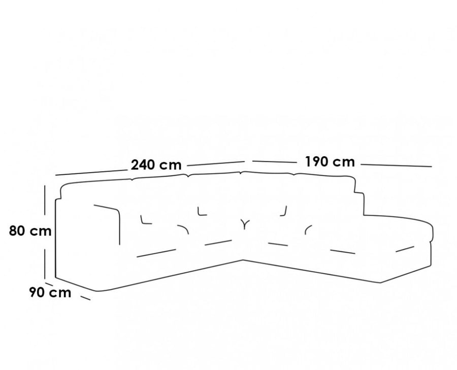 Corner sofa 240×190×90×80 cm - Gray