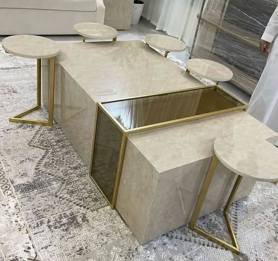 Coffee table set 6 pieces marble alternative
