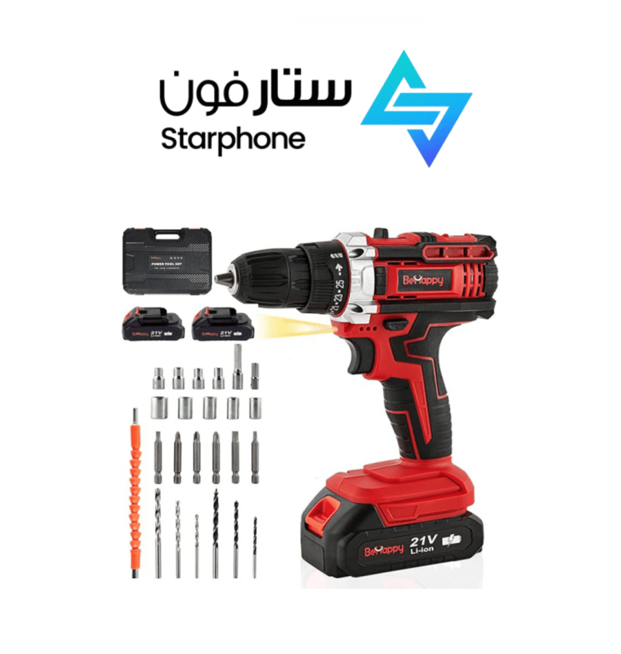 طقم دريل لاسلكي مع بطاريتين