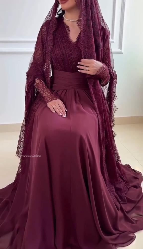 فستان سهره ناعم انيق موف بني