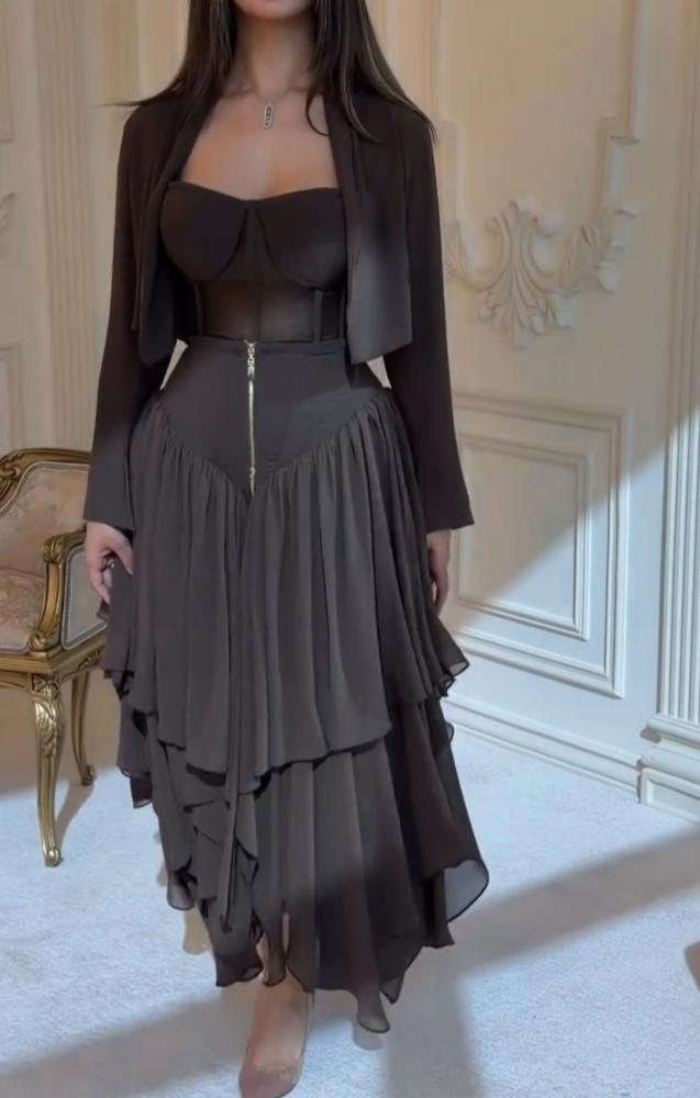 فستان سهره ناعم انيق بني
