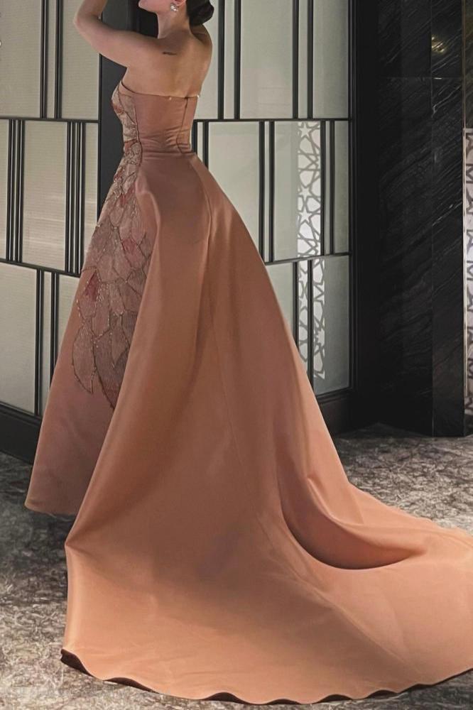 فستان سهره تطريز كمبيوتر راقي بيج