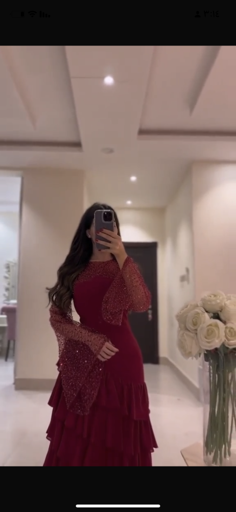 فستان جورجيت اكمام سهره كردانه