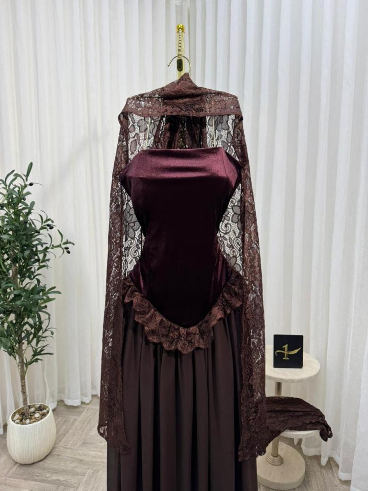 فستان سهره ناعم انيق موف على بني