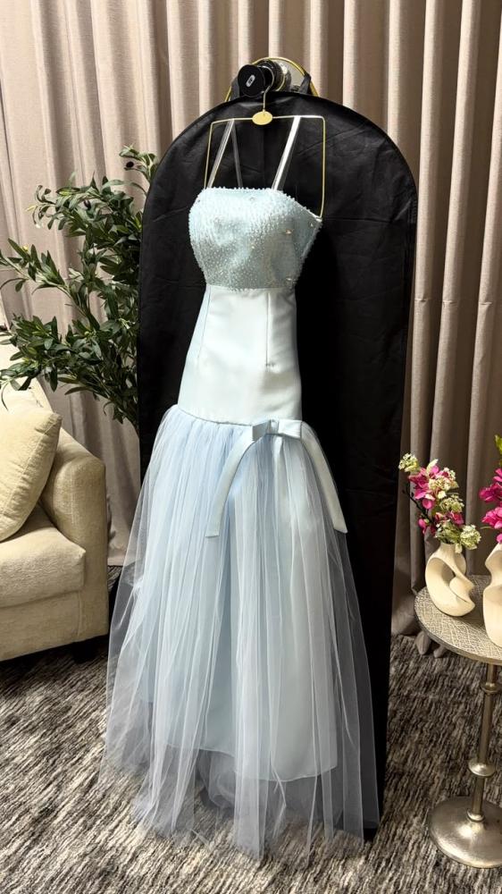 فستان سهره مطرز انيق سماوي