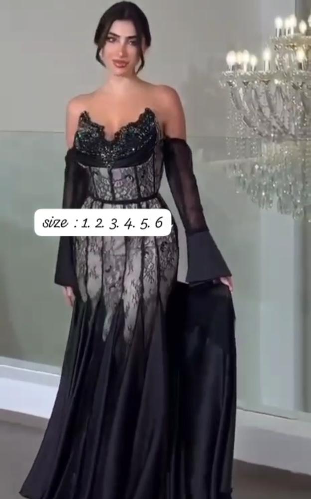 Elegant black embroidered evening dress