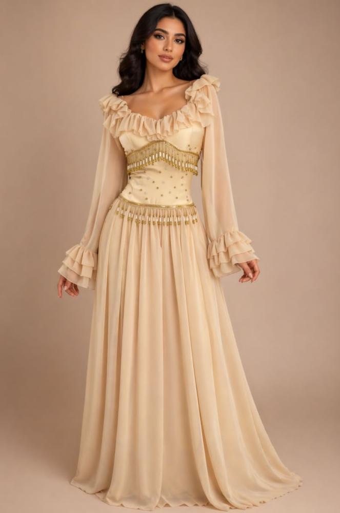 فستان سهره مطرز انيق بيج