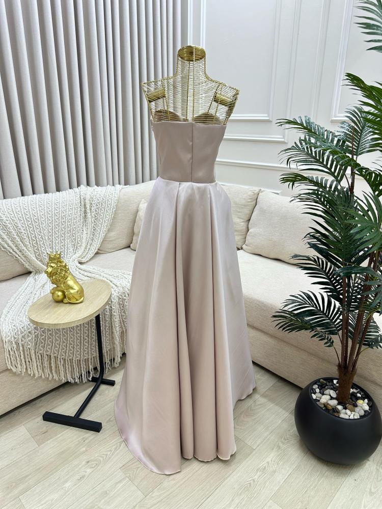 Elegant beige embroidered evening dress