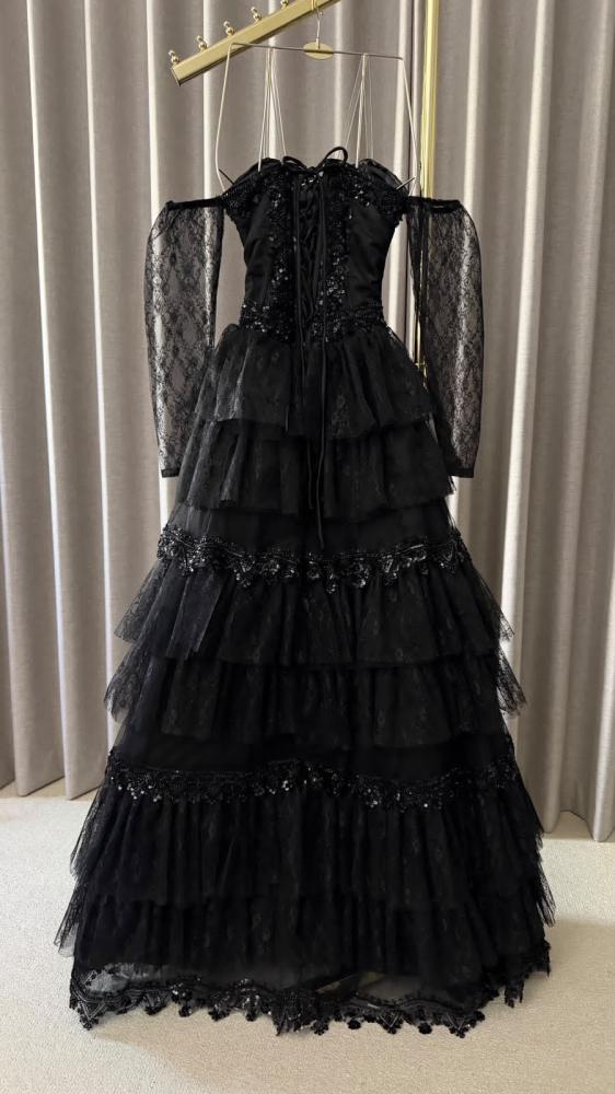 فستان سهره مطرز انيق اسود بيج