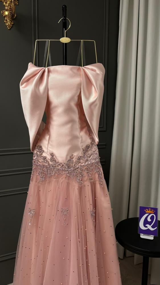فستان سهره مطرز انيق تيفاني لحمي