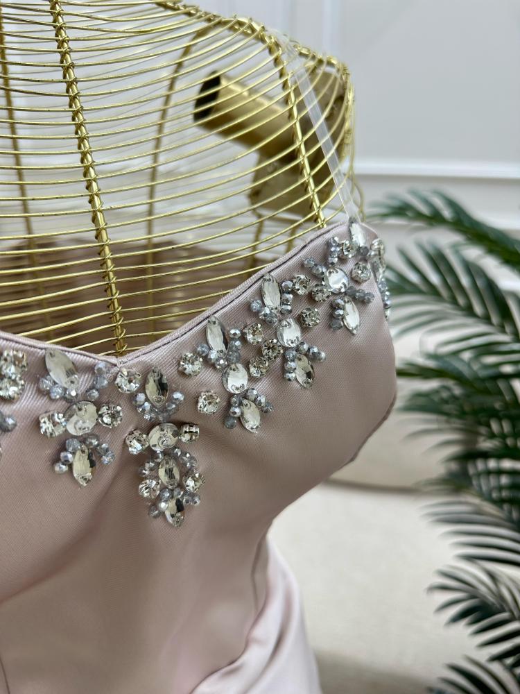 Elegant beige embroidered evening dress