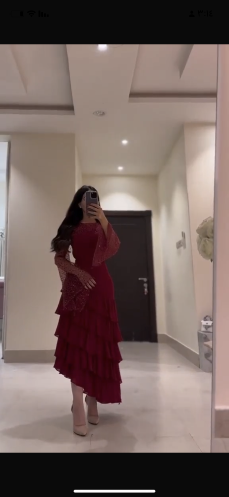 فستان جورجيت اكمام سهره كردانه