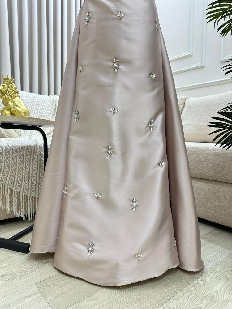 Elegant beige embroidered evening dress
