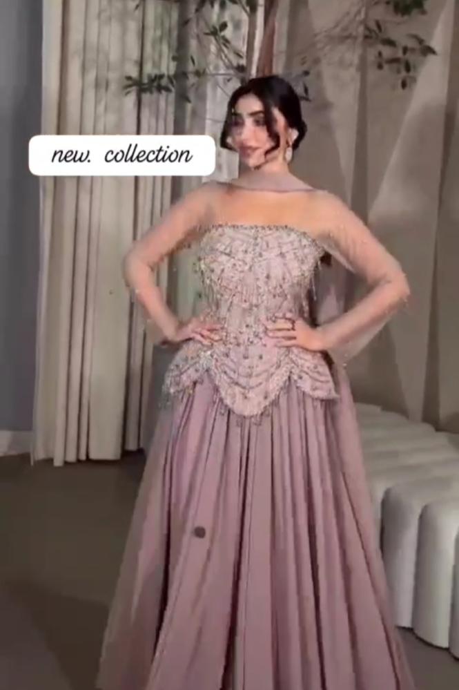 Elegant evening embroidered dress in beige