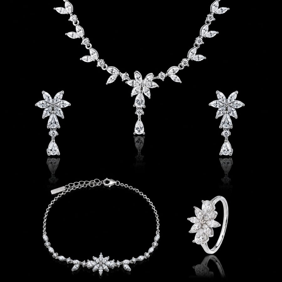 Sterling silver set 925 (necklace - earrings - bracelet - ring)