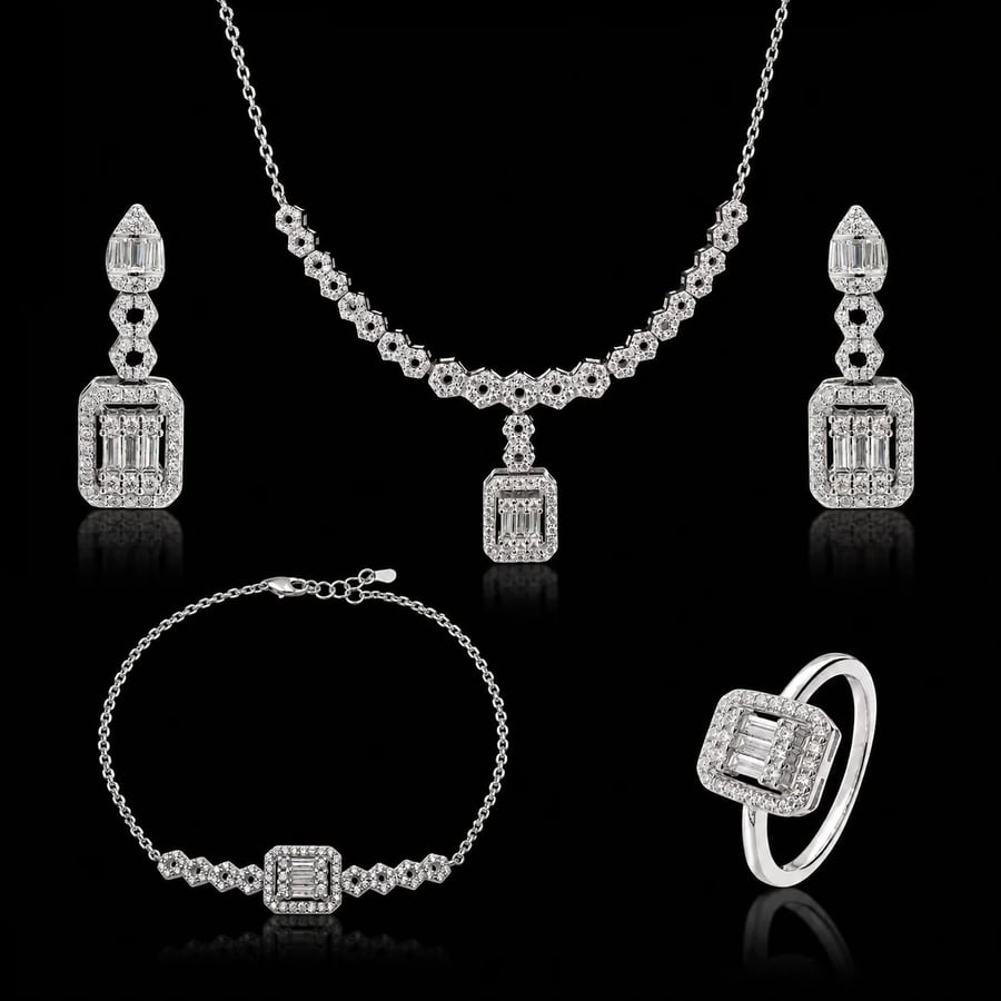 Sterling silver set 925 (necklace - earrings - bracelet - ring)