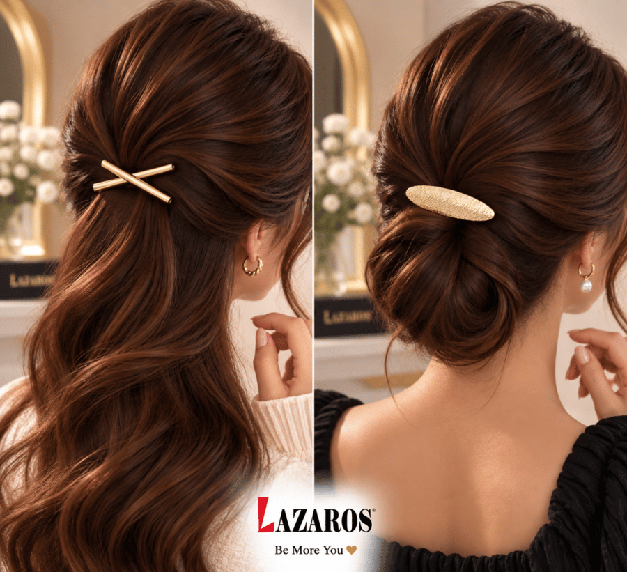 طقم مشابك شعر ذهبي من LAZAROS بتصميم عصري