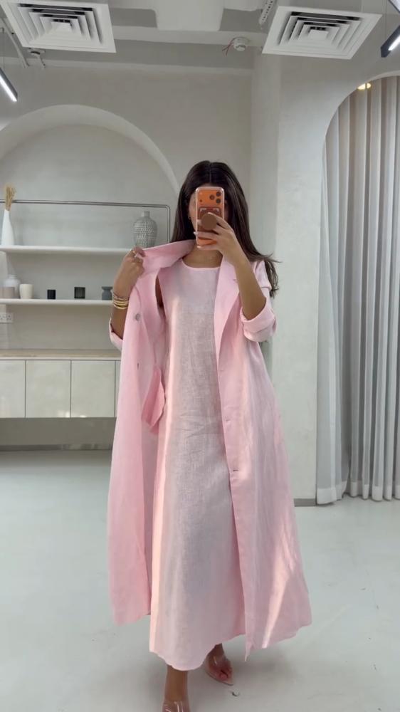طقم عباية نسائي صيفي مناسب لدوام والسفر  قماش صيفي خفيف
