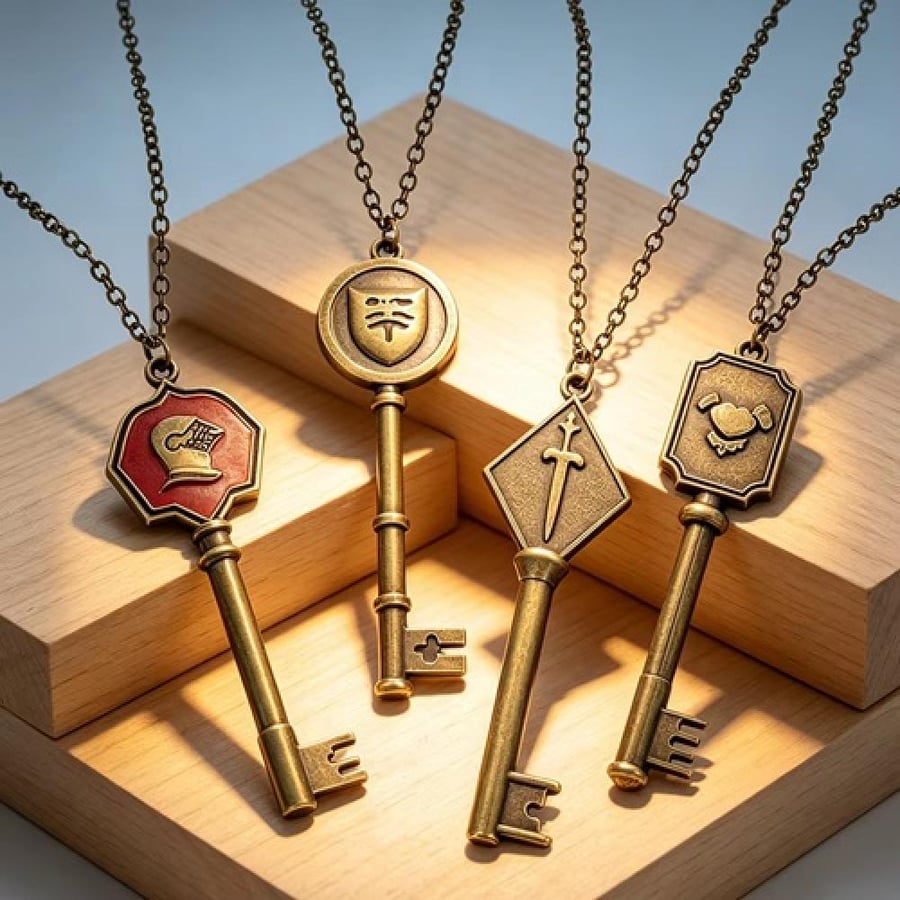 طقم قلائد مفاتيح قصر سبنسر الكلاسيكية (Resident Evil 1: Spencer Mansion 4-Key Bronze Necklace Set) - الإصدار التراثي العتيق طقم مكون من 4 مفاتيح وقلائد برونزية