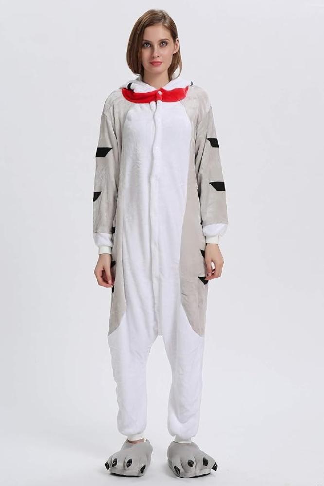 أفرول بيجاما القط الرمادي الكيغورومي (Adult Gray Cat Kigurumi Onesie Pajamas) - خامة فلانيل مخملية دافئة وتصميم كرتوني لطيف