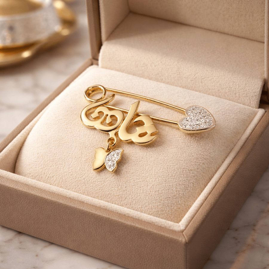 Elegance brooch gold-plated with a name design of your choice