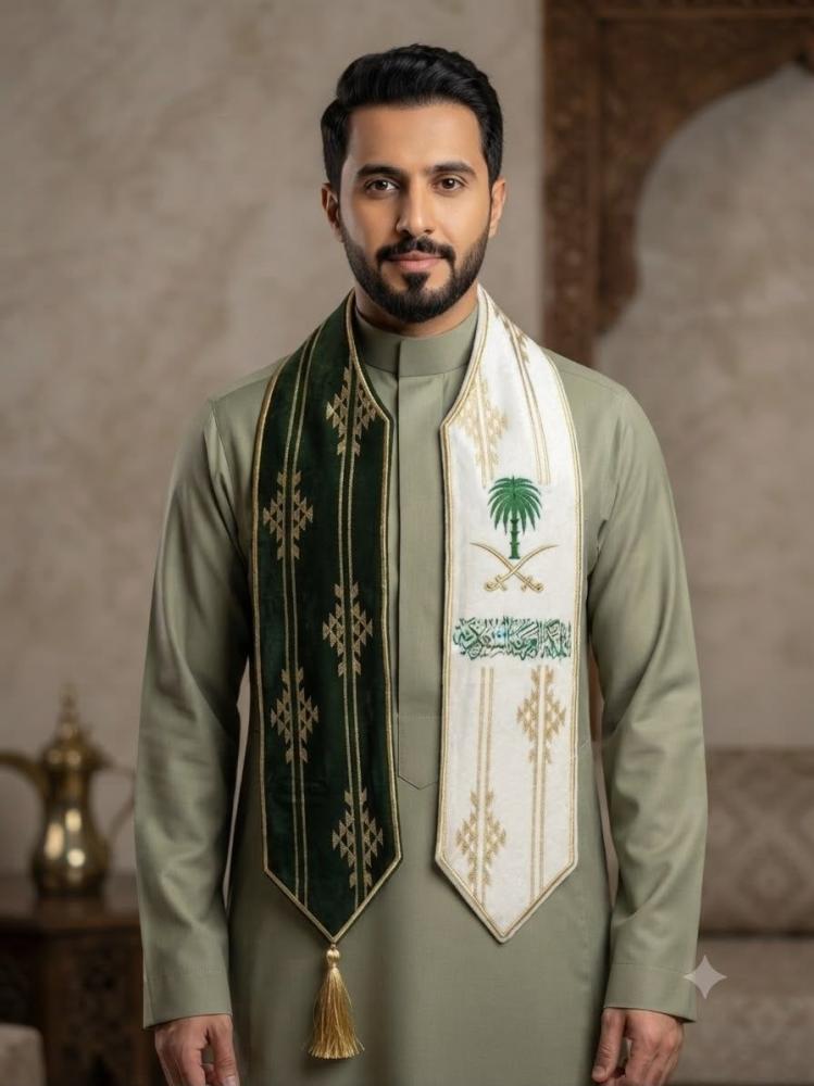 وشاح اليوم الوطني بلونين أخضر وأبيض
