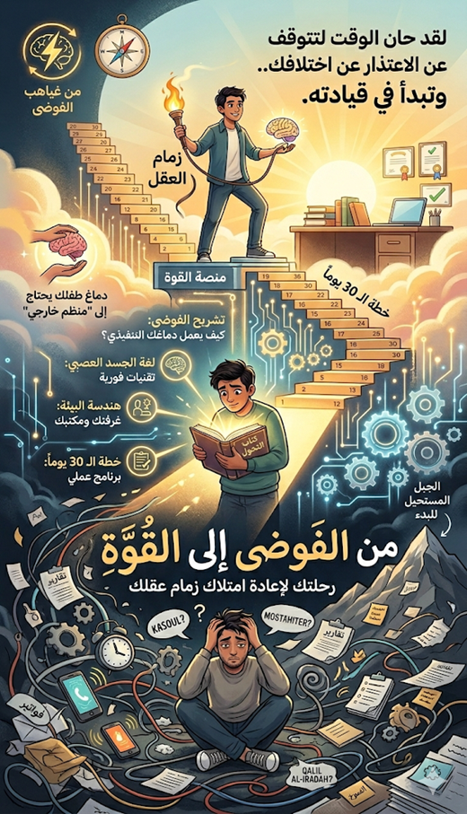 من الفوضى إلى القوة فهم ADHD وإعادة بناء الدماغ التنفيذي  كيف يعمل دماغ ADHD؟ وكيف نعيد تنظيمه؟ دليل شامل للمصاب، ولولي الأمر، وللمعالج مع خطة علاجية يومية لمدة 30 يومًا