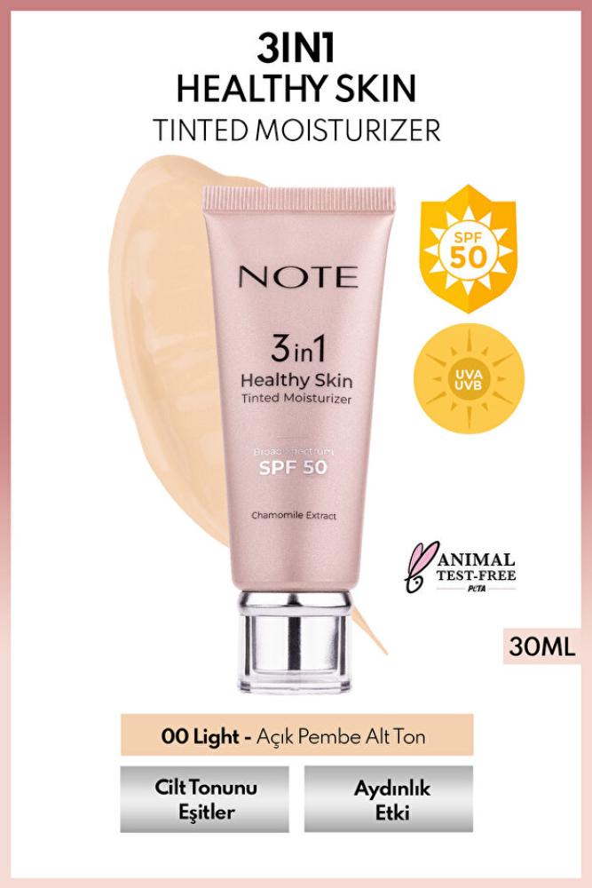 Note Cosmetics 3 في 1 مرطب ملون خفيف للبشرة الصحية بعامل حماية من الشمس SPF 50 كريم تفتيح لمعادلة اللون 00 درجة فاتحة