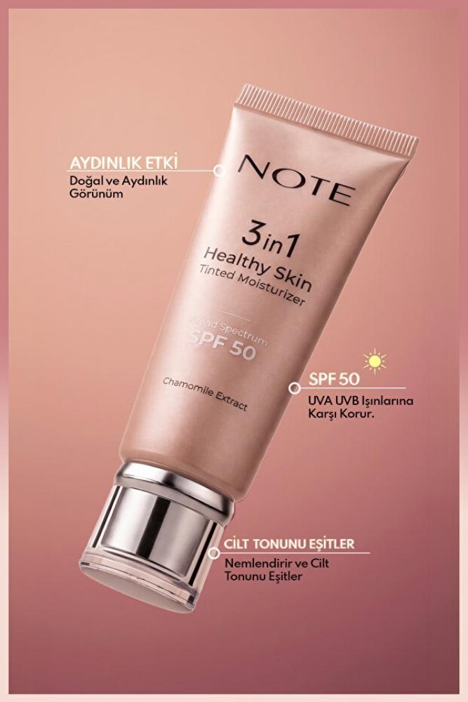 Note Cosmetics 3 في 1 مرطب ملون خفيف للبشرة الصحية بعامل حماية من الشمس SPF 50 كريم تفتيح لمعادلة اللون 00 درجة فاتحة
