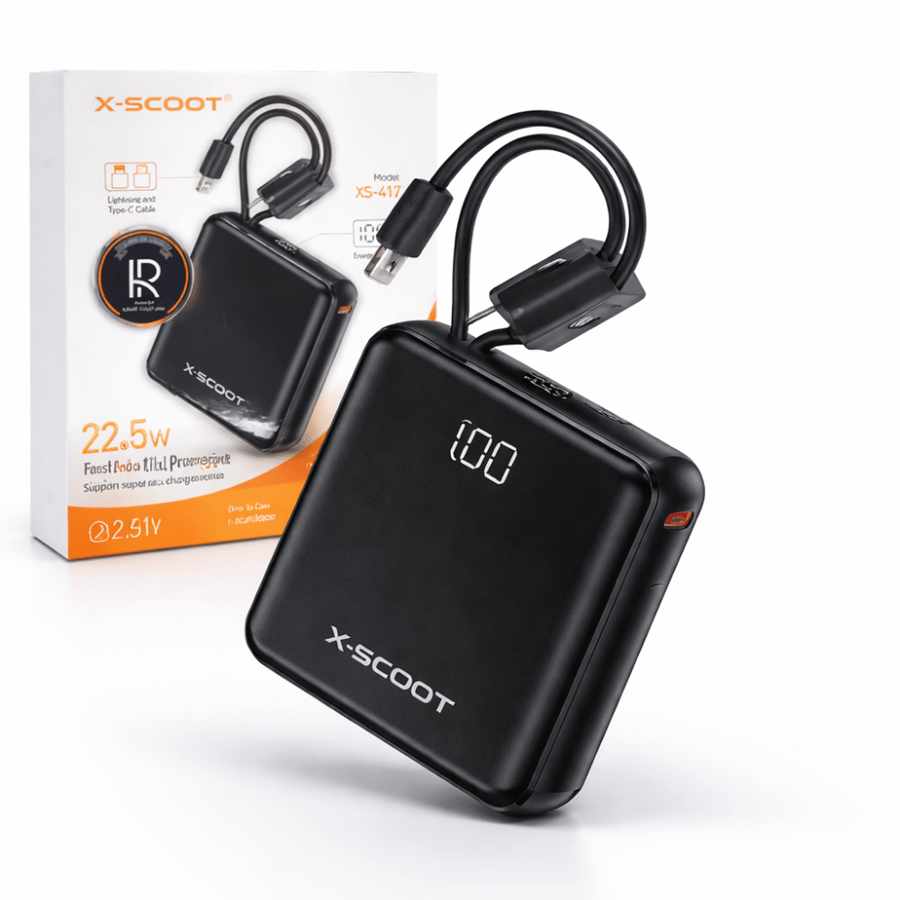 باور بانك X-SCOOT XS-417 سعة 10000mAh مع كابلات مدمجة