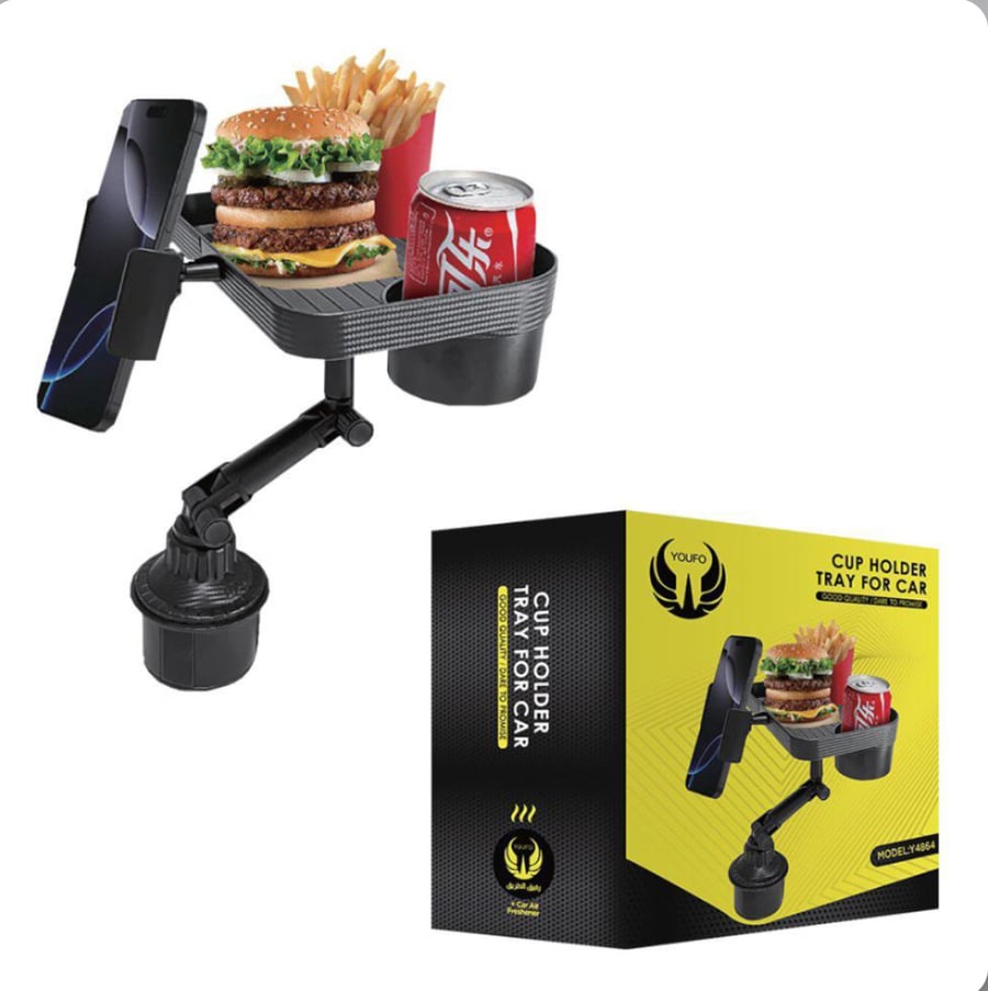 A mobile stand with a dining table and cup holder from Yufu