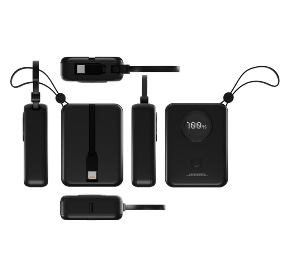 Jeebel باور بانك 10000mAh بشاشة رقمية – PD سريع 22.5W مع كابلات Lightning وType-C مدمجة –