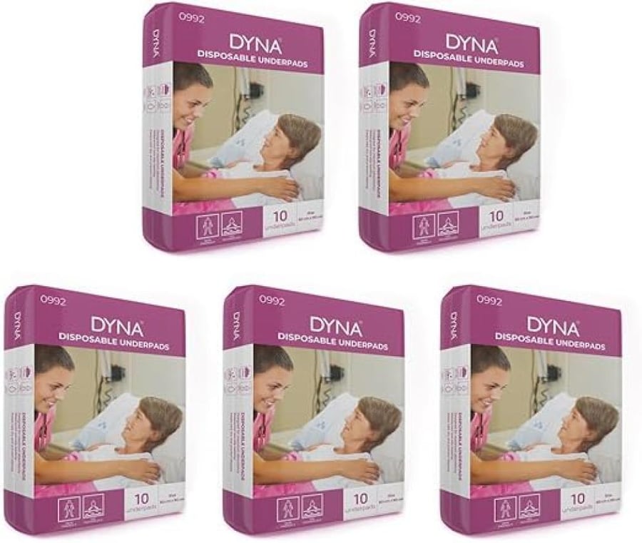 Dyna Disposable Underpad 5 Pack (50 Pieces) Size 60 X 90 cm