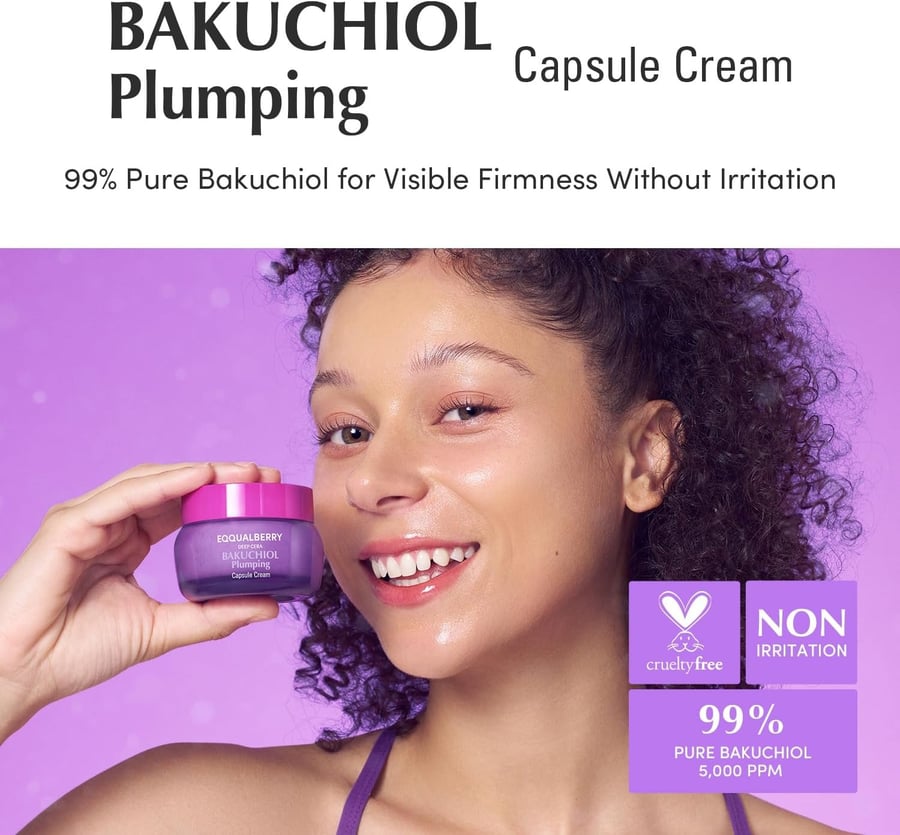 Bakuchiol Capsule Cream with a deep skin effect and 99% pure bakuchiol formula, a non-irritating facial moisturizing cream from Equalberry, 50 ml