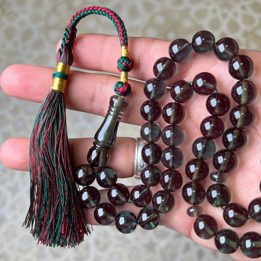 سبحة زعفراني أخضر شفاف