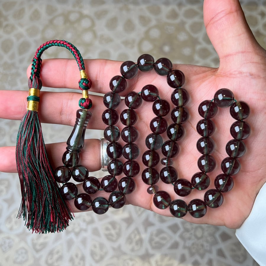 سبحة زعفراني أخضر شفاف