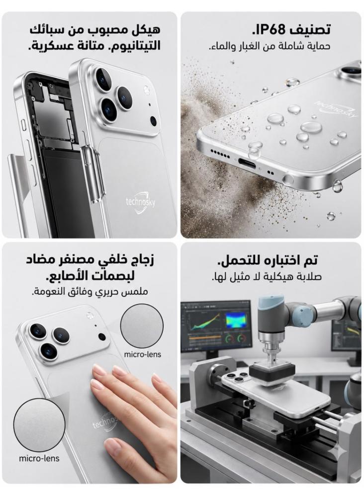 تكنو سكاي - جوال شبيه ايفون 17 بروماكس 1 تيرا بايت يدعم NFC فضي
