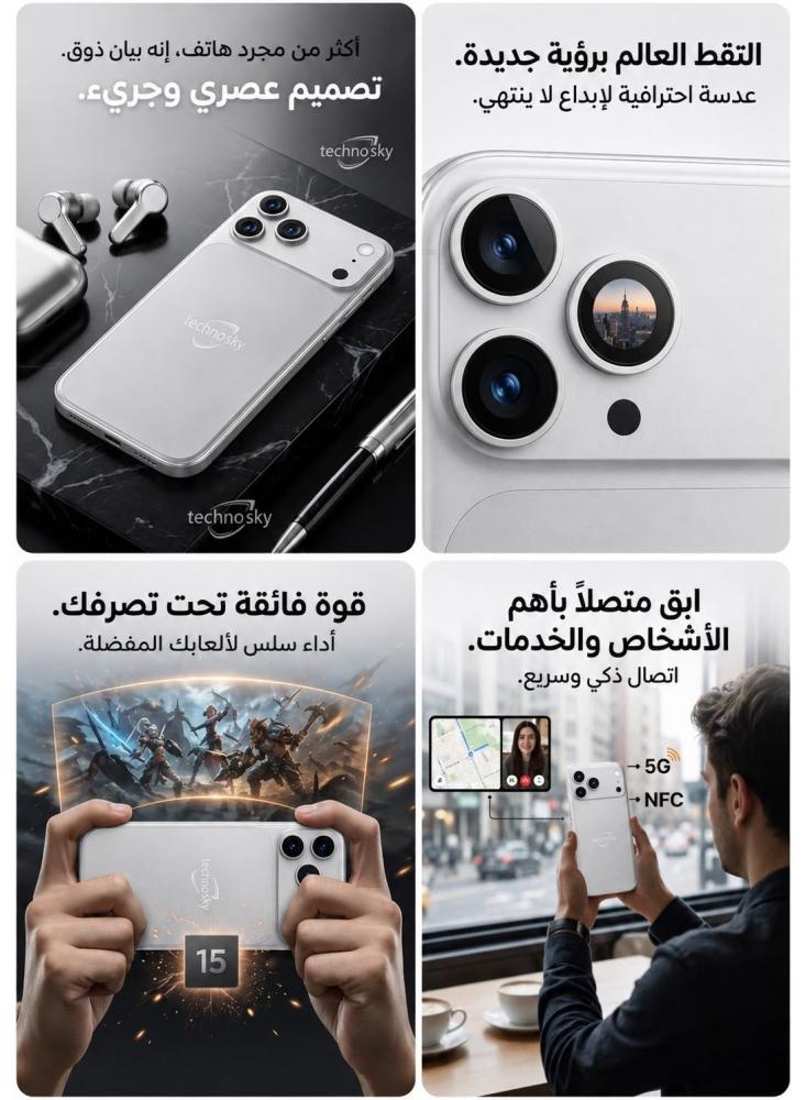 تكنو سكاي - جوال شبيه ايفون 17 بروماكس 1 تيرا بايت يدعم NFC فضي