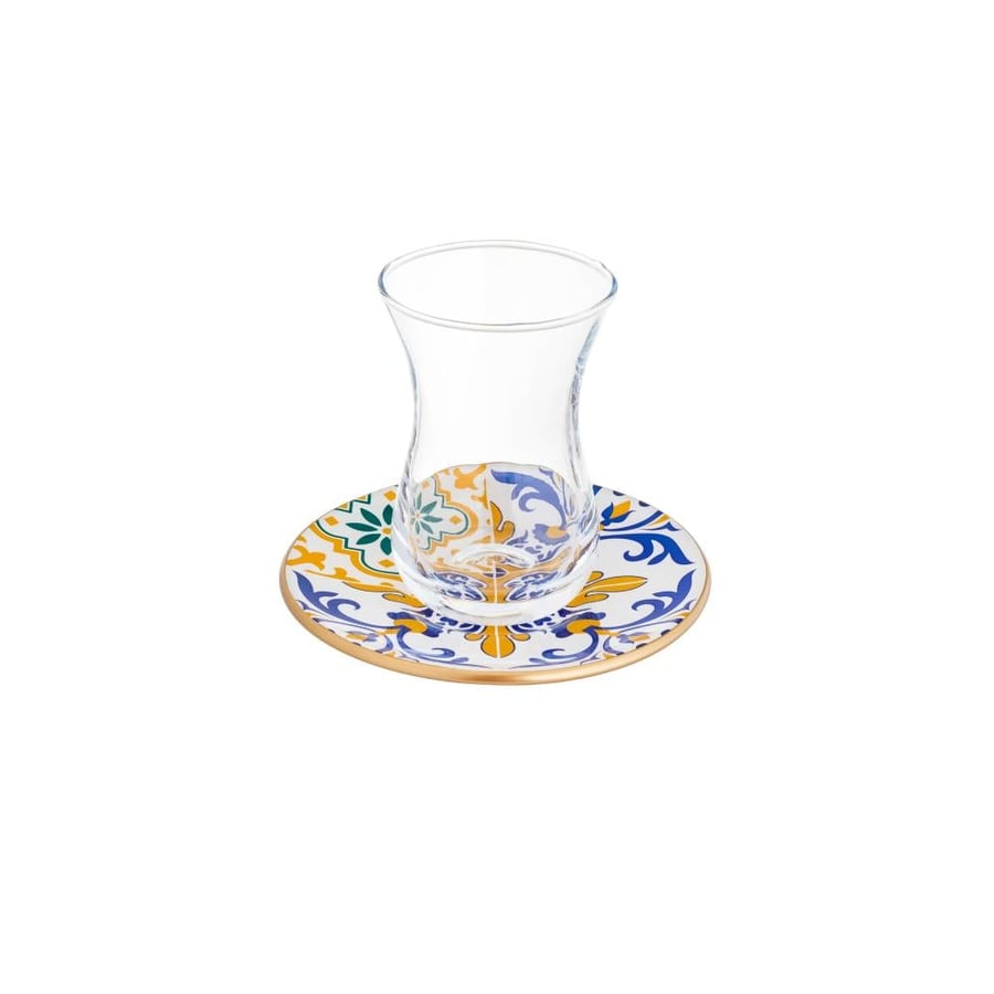 Turkish glass tea set 18 pieces with modern colors