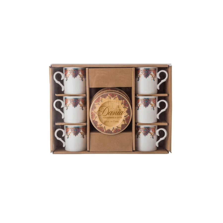 Turkish coffee cups, wooden tray, 12 pieces