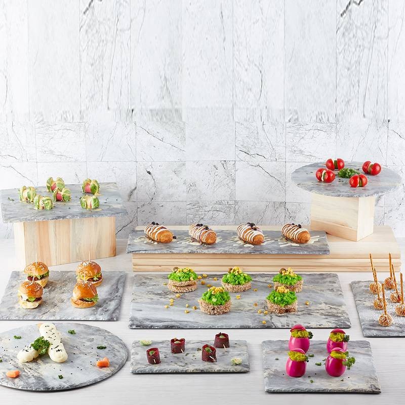 Round melamine presentation stand 30 cm marble