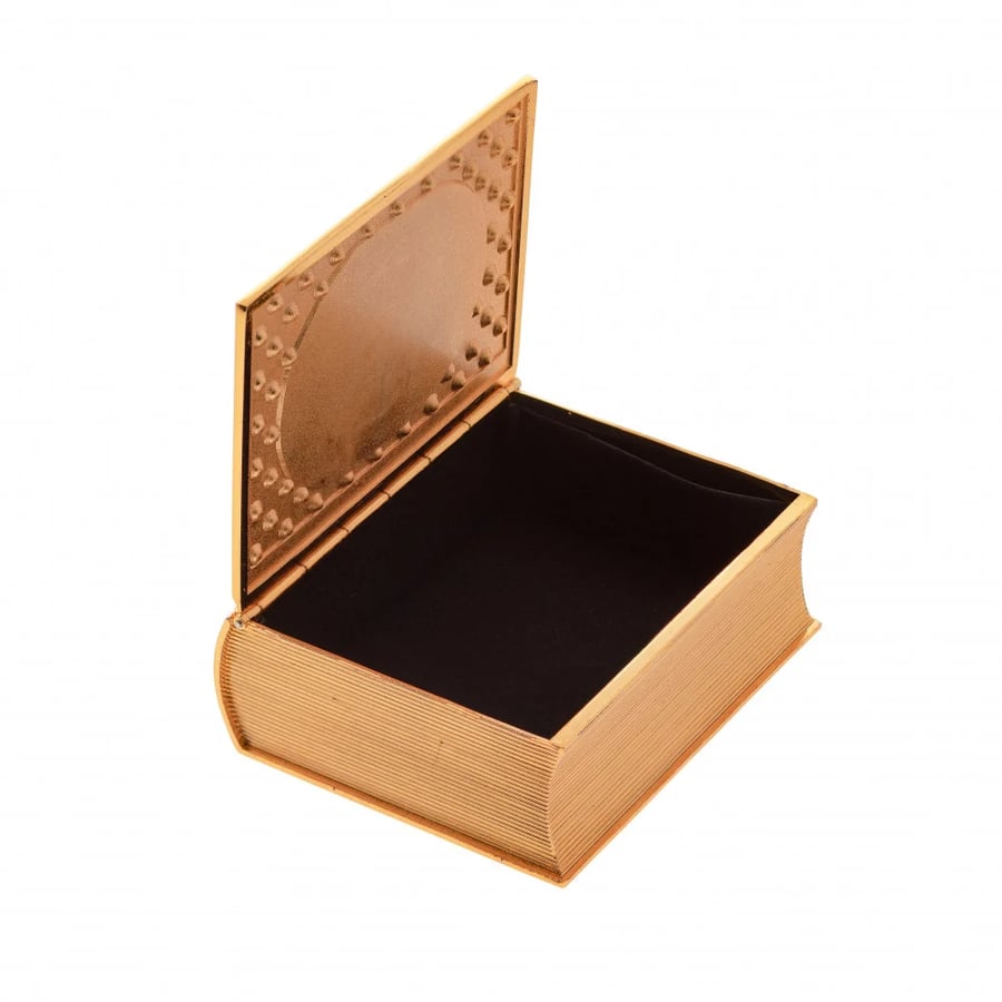 Metal box in the shape of a Mushaf, gold color