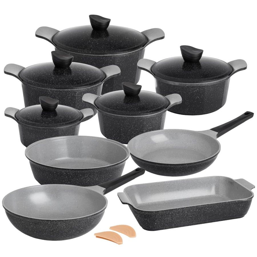 Jewel granite pot set 16 pieces black
