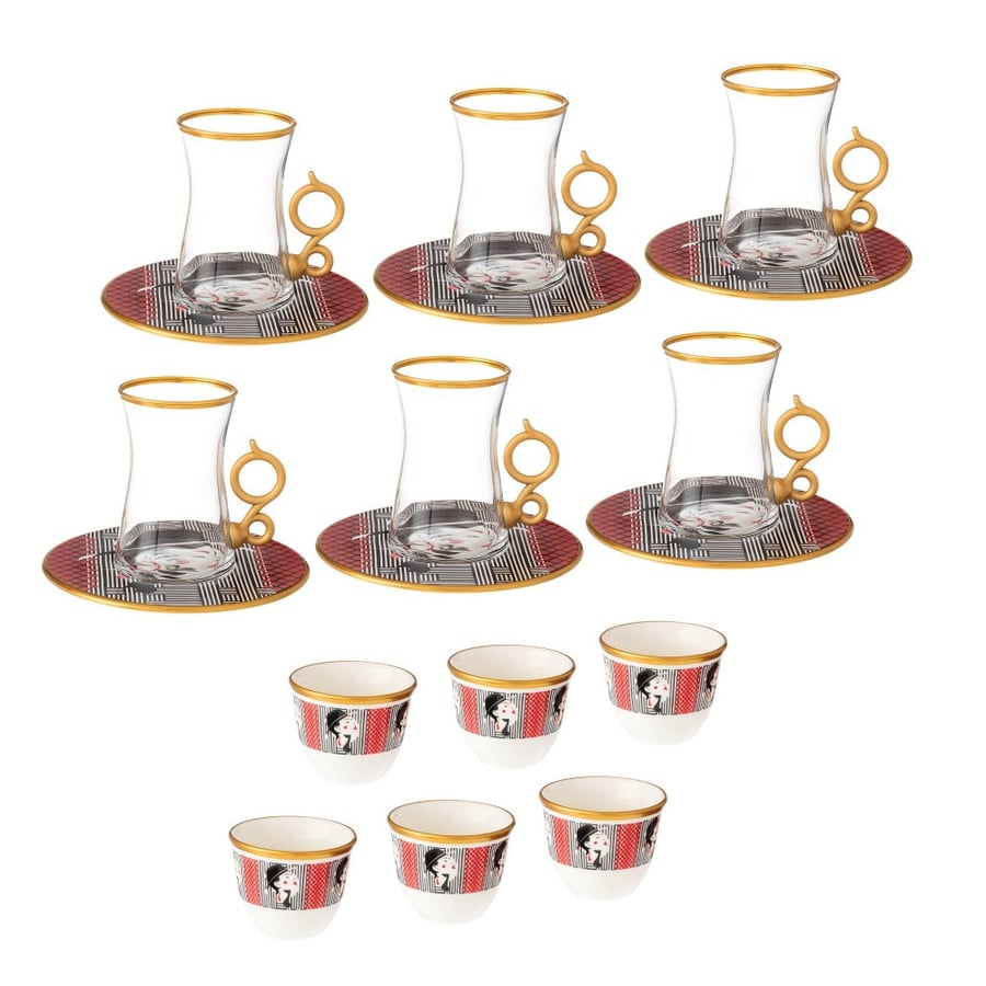 Turkish glass tea and coffee set 18 pieces