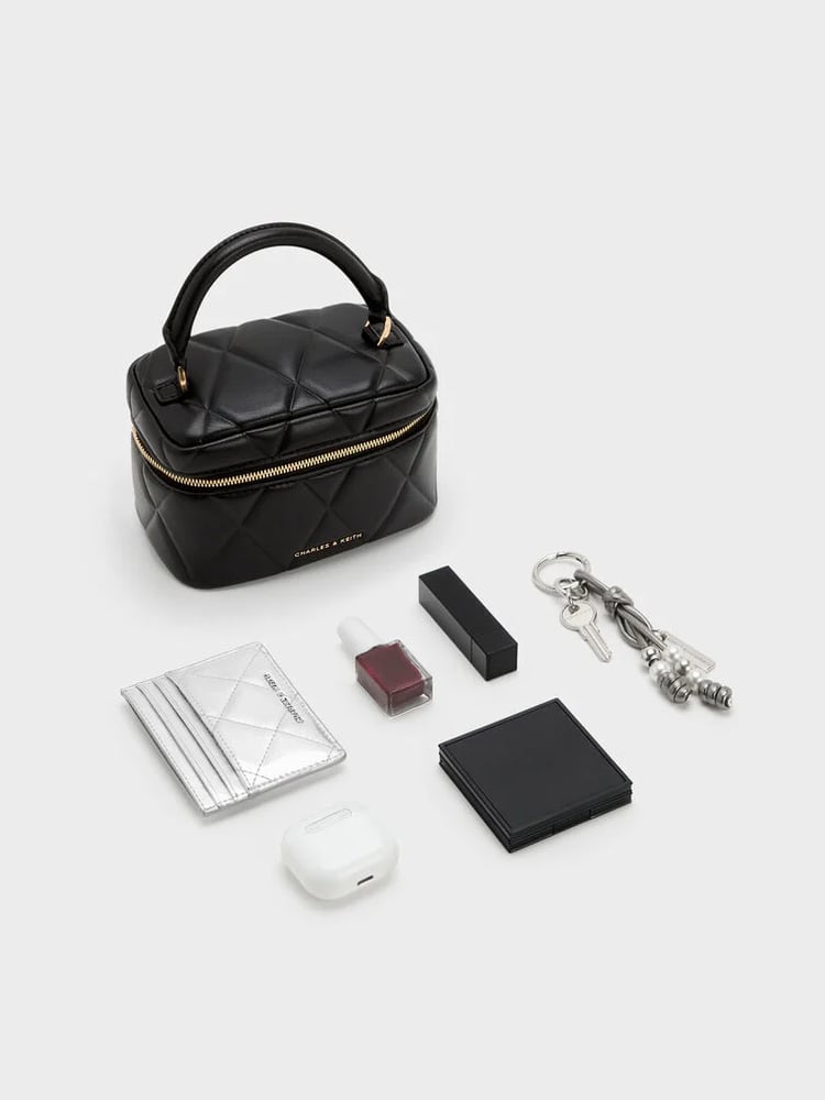 Arwen Quilted Top Handle Vanity Bag - Black