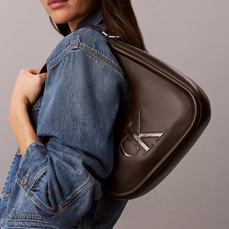 Embossed Monogram Crescent Bag -Chocolate Brown