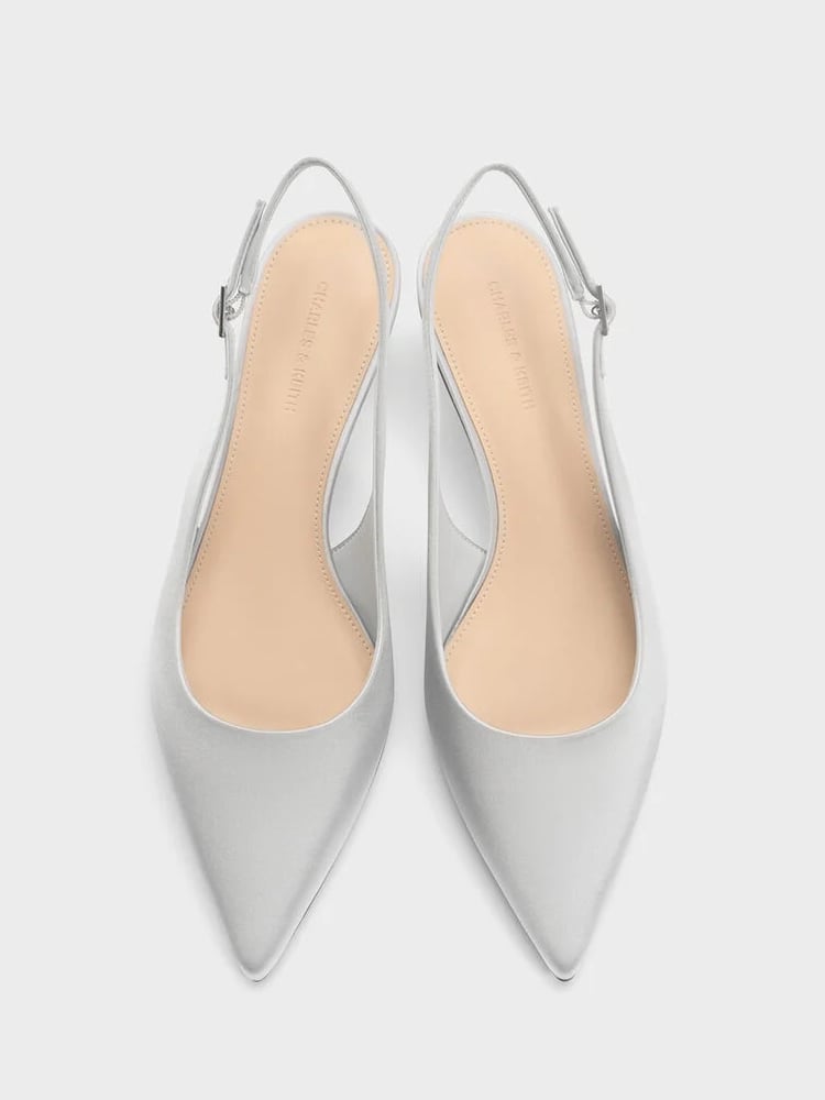 Pointed Crystal-Heel Slingback Pumps - Silver مقاس 40