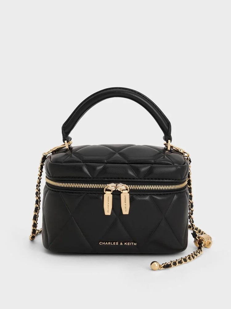 Arwen Quilted Top Handle Vanity Bag - Black
