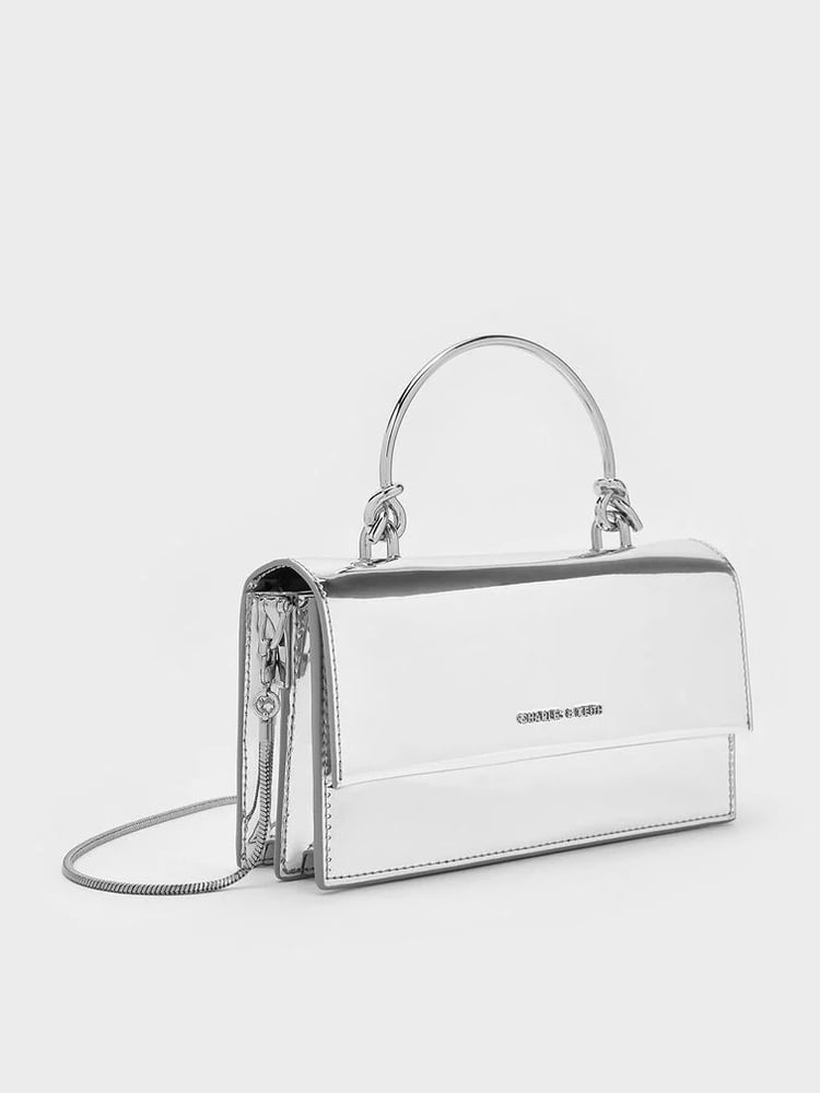 Kristine Metallic Sculptural-Handle Long Wallet - Silver