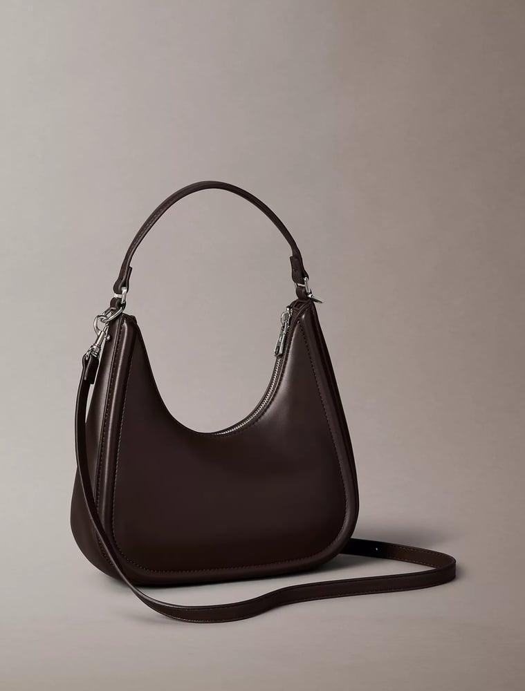 Embossed Monogram Crescent Bag -Chocolate Brown